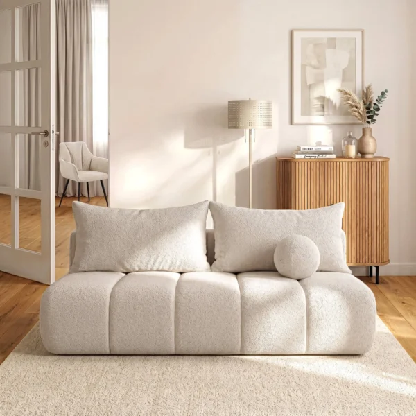 Canapea extensibilă SARIA, crem, din țesătură Boucle — Canapele și sofale