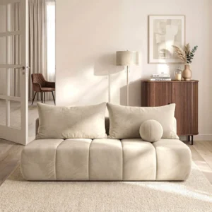 canapea-extensibila-saria-crem-din-velur-2 Canapea extensibilă SARIA, crem, din catifea — Canapele și sofale