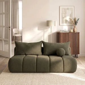canapea-extensibila-saria-culoare-maslin-tesatura-boucle-2 Canapea extensibilă SARIA, culoare măslinie, țesătură Boucle — Canapele și sofale