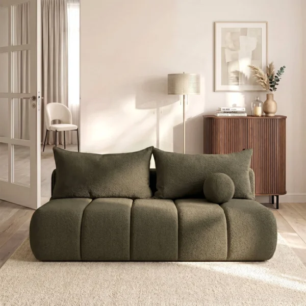 canapea-extensibila-saria-culoare-maslin-tesatura-boucle-2 Canapea extensibilă SARIA, culoare măslinie, țesătură Boucle — Canapele și sofale