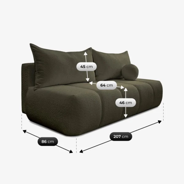 canapea-extensibila-saria-culoare-maslin-tesatura-boucle-8 Canapea extensibilă SARIA, culoare măslinie, țesătură Boucle — Canapele și sofale