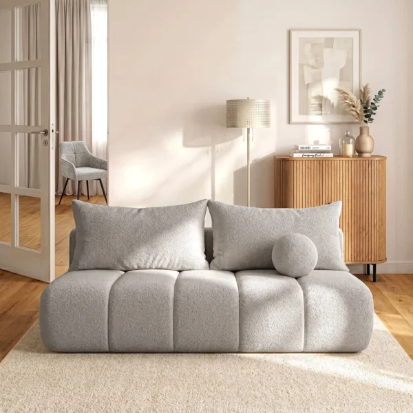 Canapea extensibilă SARIA, gri, din țesătură bouclé — Canapele și sofale