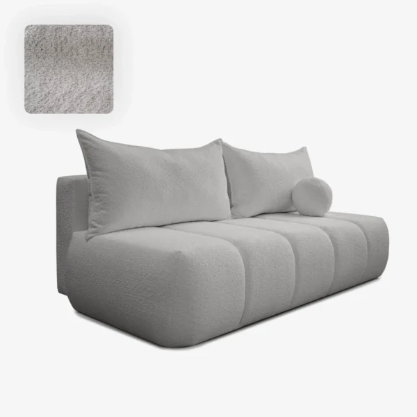 Canapea extensibilă SARIA, gri, din țesătură bouclé — Canapele și sofale