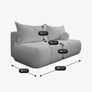 Canapea extensibilă SARIA, gri, din țesătură bouclé — Canapele și sofale