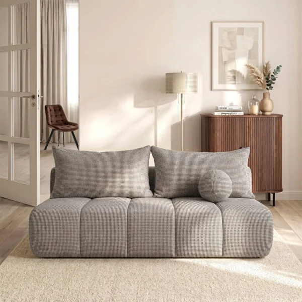 canapea-extensibila-saria-gri-deschis-din-tesatura-chenila-2 Canapea extensibilă SARIA, gri deschis, din țesătură chenilă — Canapele și sofale