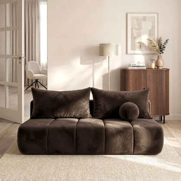 canapea-extensibila-saria-maro-din-velur-2 Canapea extensibilă SARIA, maro, din catifea — Canapele și sofale