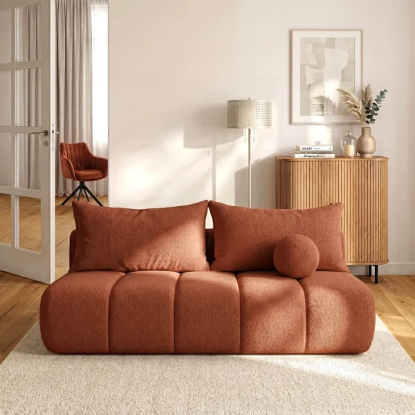 canapea-extensibila-saria-ruda-boucle-2 Canapea extensibilă SARIA ruginiu Boucle — Canapele și sofale