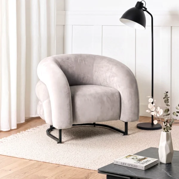 Fotoliu de relaxare CARMINE, gri, din catifea — Fotolii de relaxare