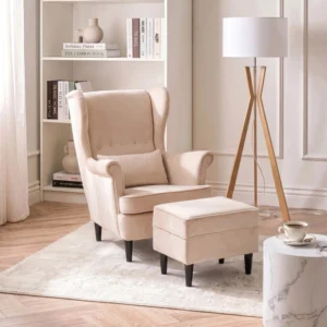 fotoliu-de-relaxare-evan-2-cu-suport-pentru-picioare-bej-din-velur-2 Fotoliu de relaxare EVAN 2 cu suport pentru picioare, bej, din catifea — Fotolii cu taburet