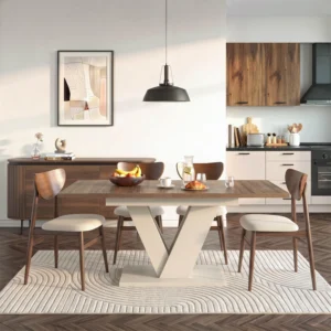 masa-clark-extensibila-120-160-cm-nuc-casmir-3 Masa CLARK extensibilă 120-160 cm, nuanțe de nuc/cașmir — Mese