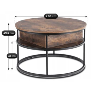 Măsuță ASTUR Stejar rustic/Negru — Măsuțe rotunde