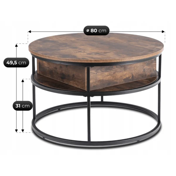 Măsuță ASTUR Stejar rustic/Negru — Măsuțe rotunde