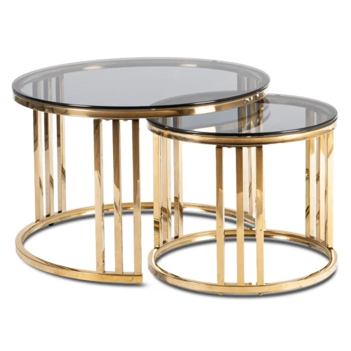 Set de măsuțe de cafea TRITON Gri/Auriu — Măsuțe și banchete