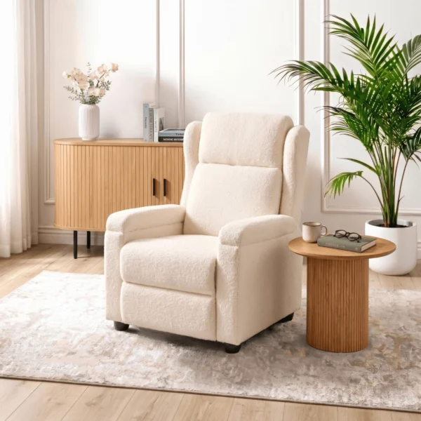 Fotoliu extensibil SPENCER, crem, din țesătură bouclé — Fotolii de relaxare