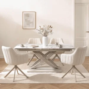 Masă IBIZA din ceramică, extensibilă, 160-240 cm, marmură albă/cașmir — Mese