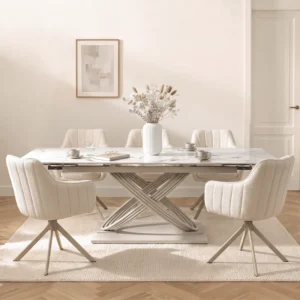 Masă IBIZA din ceramică, extensibilă, 160-240 cm, marmură albă/cașmir — Mese