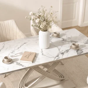 Masă IBIZA din ceramică, extensibilă, 160-240 cm, marmură albă/cașmir — Mese