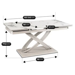 Masă IBIZA din ceramică, extensibilă, 160-240 cm, marmură albă/cașmir — Mese