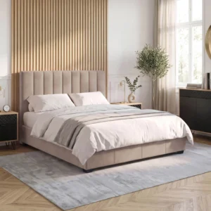 Pat 120x200 MARI, din catifea, crem — MOBILA