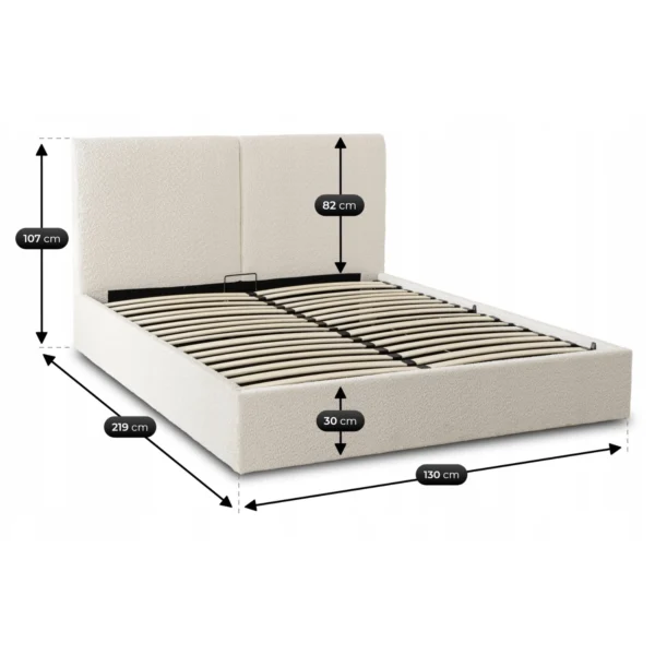 Pat 120x200 MARSYLIA cu spațiu de depozitare, Boucle crem — MOBILA