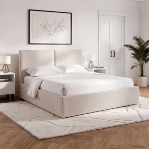 Pat 120x200 MARSYLIA cu spațiu de depozitare, Boucle crem — MOBILA