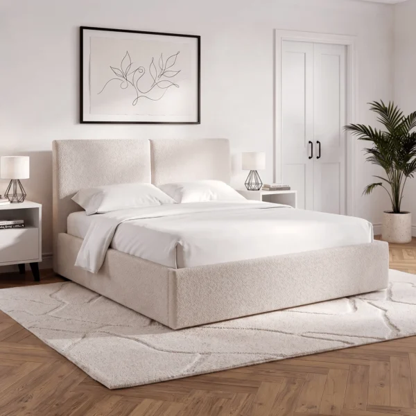Pat 120x200 MARSYLIA cu spațiu de depozitare, Boucle crem — MOBILA