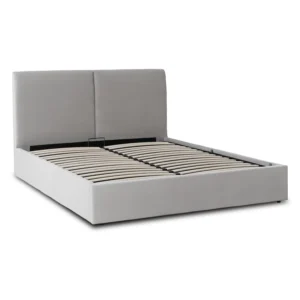 Pat 120×200 MARSYLIA cu spațiu de depozitare, gri, din catifea