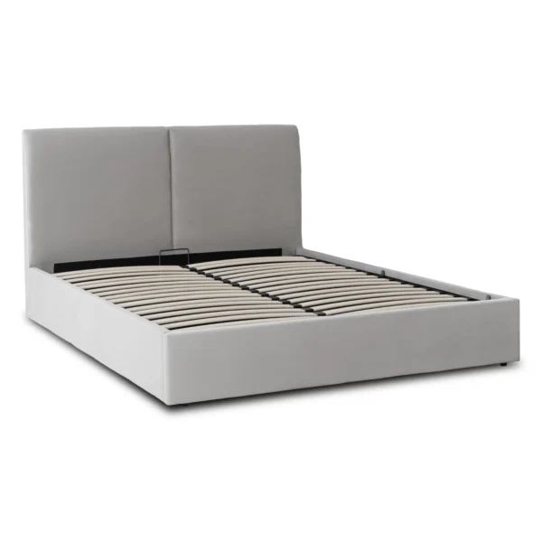 Pat 120x200 MARSYLIA cu spațiu de depozitare, gri, din catifea — MOBILA