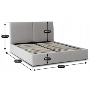 Pat 120x200 MARSYLIA cu spațiu de depozitare, gri, din catifea — MOBILA