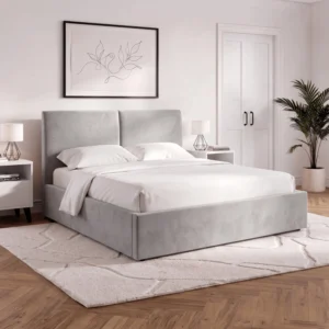 Pat 120x200 MARSYLIA cu spațiu de depozitare, gri, din catifea — MOBILA