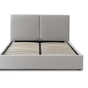Pat 120x200 MARSYLIA cu spațiu de depozitare, gri, din catifea — MOBILA