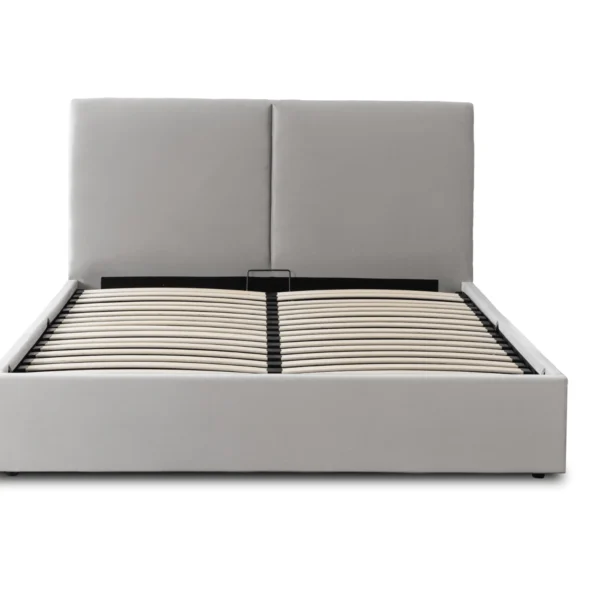 Pat 120x200 MARSYLIA cu spațiu de depozitare, gri, din catifea — MOBILA