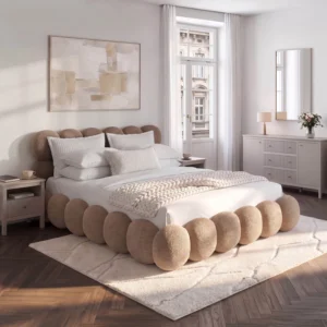 Pat 160x200 ANKARA cu spațiu de depozitare, maro, țesătură Boucle — MOBILA