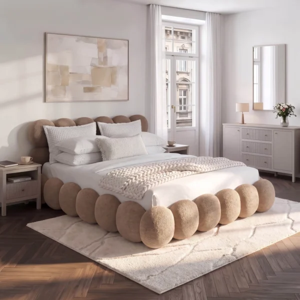 Pat 160x200 ANKARA cu spațiu de depozitare, maro, țesătură Boucle — MOBILA