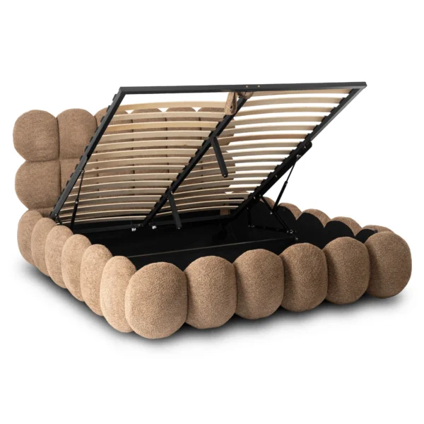 Pat 160x200 ANKARA cu spațiu de depozitare, maro, țesătură Boucle — MOBILA