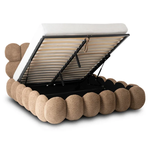 Pat 160x200 ANKARA cu spațiu de depozitare, maro, țesătură Boucle — MOBILA