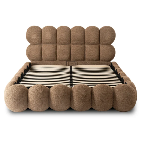 Pat 160x200 ANKARA cu spațiu de depozitare, maro, țesătură Boucle — MOBILA