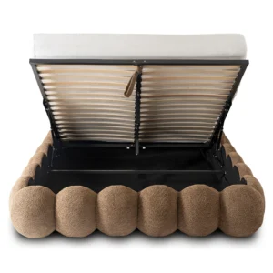 Pat 160x200 ANKARA cu spațiu de depozitare, maro, țesătură Boucle — MOBILA
