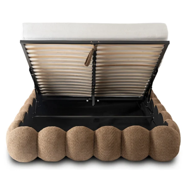 Pat 160x200 ANKARA cu spațiu de depozitare, maro, țesătură Boucle — MOBILA