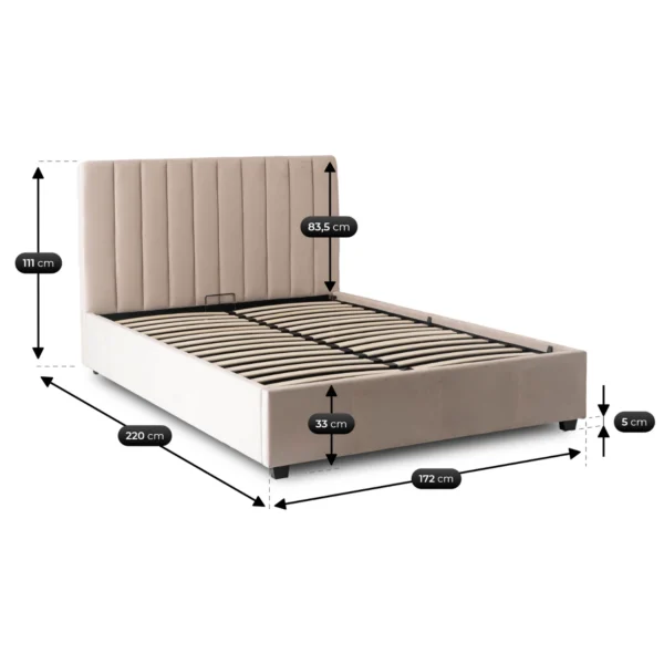 Pat 160x200 MARI, din catifea, crem — MOBILA