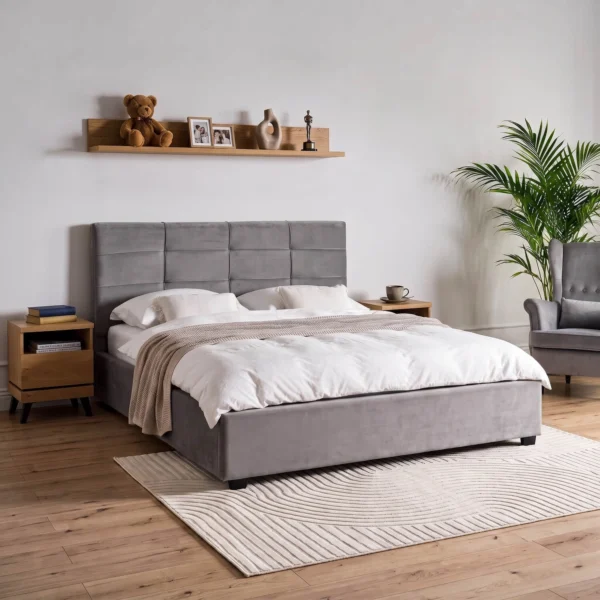 Pat 160x200 TINGA, din catifea, gri închis — MOBILA