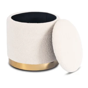 Puf tapițat CARNOS, culoare crem, țesătură bouclé — MOBILA