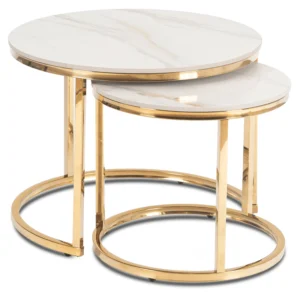 Set de măsuțe din ceramică MILANO 45 cm/60 cm, marmură albă/auriu