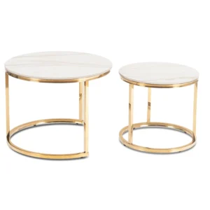 Set de măsuțe din ceramică MILANO 45 cm/60 cm, marmură albă/auriu — Măsuțe și banchete