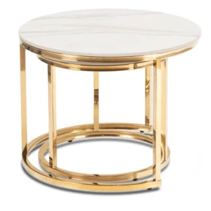 Set de măsuțe din ceramică MILANO 45 cm/60 cm, marmură albă/auriu — Măsuțe și banchete