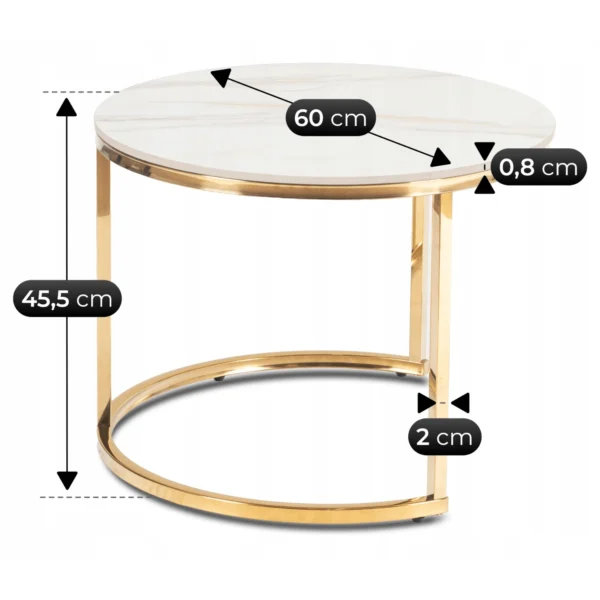 Set de măsuțe din ceramică MILANO 45 cm/60 cm, marmură albă/auriu — Măsuțe și banchete