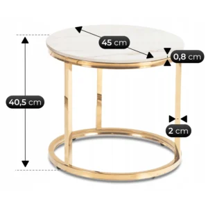Set de măsuțe din ceramică MILANO 45 cm/60 cm, marmură albă/auriu — Măsuțe și banchete