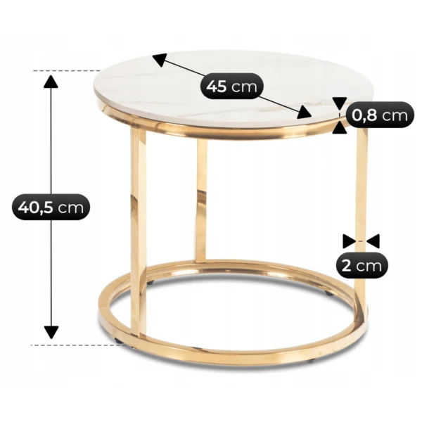 Set de măsuțe din ceramică MILANO 45 cm/60 cm, marmură albă/auriu — Măsuțe și banchete