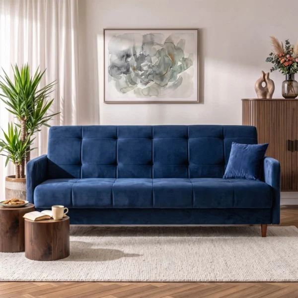 canapea-extensibila-tivoli-albastru-inchis-din-catifea-2 Canapea extensibilă TIVOLI, albastru închis, din catifea — Canapele – culoarea din imagine