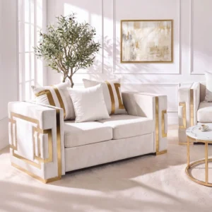Canapea PALLAZO 2S pentru două persoane, crem/auriu — Canapele și sofale